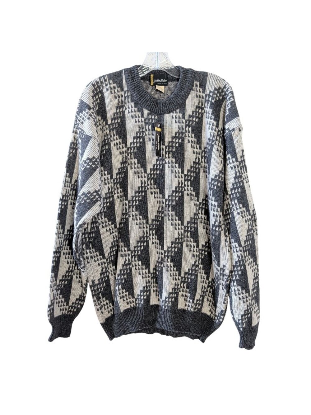 Vintage 80s Justin Blake Sweater Mens L Wool Blend Geometric Italy NWT Deadstock